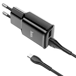 МЗП Hoco C88A Star round 2.4A (2USB-A) + кабель USB to MicroUSB Чорний - мініатюра 2