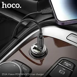 Автомобільний зарядний пристрій HOCO Z53A Vision PD30W+QC3.0 transparent чорний - мініатюра 2