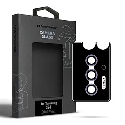 Захисне скло для камери Samsung Galaxy S24 5G (SM-S921), Supreme BI, фіолетовий колір, з рамкою, глянцеве скло для захисту лінз, протиударне, прозоре, з клейовим шаром по контуру, не впливає на якість фото, ArmorStandart (ARM76608)