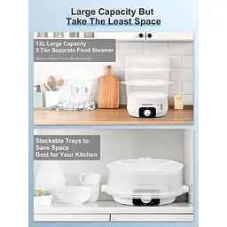 Електрична харчова пароварка Cozeemax 13.7QT для приготування їжі, біла - мініатюра 3