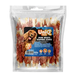 Ласощі для собак UniQ PETS Качка на палиці з сиром'ятної шкіри 500 г