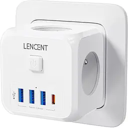 Мережевий фільтр, трійник LENCENT | 3 розетки | 3 USB порта | 1 Type-С | швидка зарядка