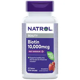Біотин Natrol Fast Dissolve швидкорозчинний зі смаком полуниці 10000 мкг 60 таблеток (NTL06885) - мініатюра 3