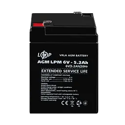 Акумулятор AGM LPM 6V - 5.2 Ah - мініатюра 2