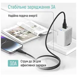 Дата кабель USB 2.0 AM to Lightning 2.0m 3A textured PVC black ColorWay (CW-CBUL095-BK) - мініатюра 6