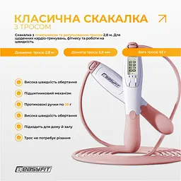 Скакалка без шнура EasyFit TwinRope з лічильником 2,8 м білий-рожевий - мініатюра 3