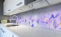 Вініловий кухонний фартух Крокуси і Метелики наклейка для кухні ПВХ Квіти Фіолетові Happy Pocket Z181884