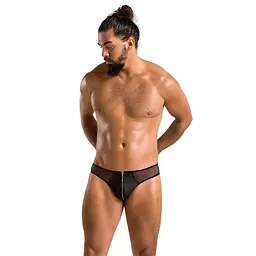 Чоловічі сліпи на блискавці Passion 042 SLIP TIMMY XXL/XXXL Black, екошкіра, сітка - мініатюра 3