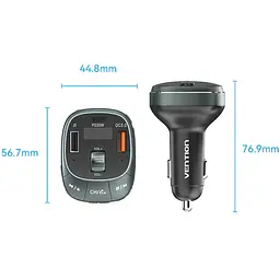 Автомобільний FM-трансміттер Vention PD 54W 3-Port USB (C+A+A) LED/USB Flash/Bluetooth, вольтметр - мініатюра 5
