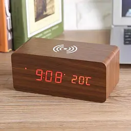 Дерев'яний LED годинник UFT Wood Wireless Clock з функцією бездротової зарядки коричневий - мініатюра 6