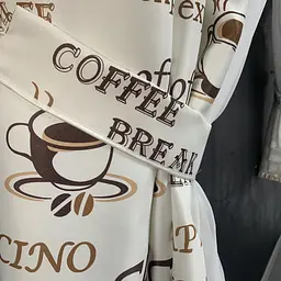 Коротка фіранка для кухні з атласу та шифону з коричневими чашками 1,8м на 4м на тасьмі ALBO pbe0052812 - мініатюра 5