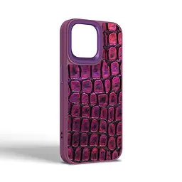 Кожаный чехол для Apple iPhone 15 Pro Max, Harder Kaiju Skin, фиолетовый, термополиуретан ТПУ + экокожа с эффектом текстуры монстра, панель, защита корпуса, противоударный, микрофибра, рамка вокруг камеры, защита всего корпуса, (ARM76848) - мініатюра 2