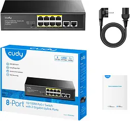 Комутатор Cudy FS1010PG 8 портовий 10/100M PoE+ Switch with 2 Gigabit Uplink Ports 120W - мініатюра 4