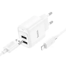Мережевий зарядний пристрій з кабелем Hoco C141A Smart dual-port charger set(iP) білий