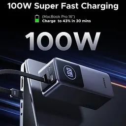 УМБ Ugreen 20000mAh 130W PD/QC, USB-A, USB-С In/Out with built-in USB-C cable (PB723) Gray - мініатюра 4