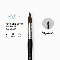 Пензель білка кругла Raphael Petit Gris Extra Pur, №18, професійний, коротка ручка - мініатюра 2