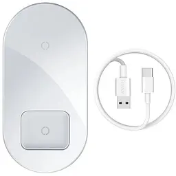 Заряджання бездротове BASEUS Simple 2in1 Wireless Charger Pro Edition For Phones+Pod 15 W (WXJK-C02) біле