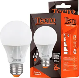 Світлодіодна лампа Tecro LED, E27, 7W, 4000K, A60, Tecro, 650lm, 220V (PRO-A60-7W-4K-E27)