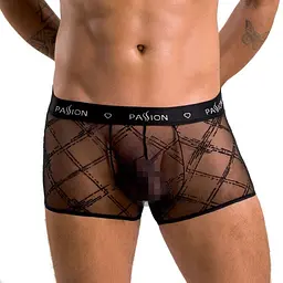 Чоловічі прозорі боксери Passion 032 SHORT JAMES S/M Black, сітка - мініатюра 1