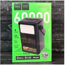 Зовнішній акумулятор Hoco J110 Powerful 22.5W з лампою LED 60000 mAh чорний 6931474795199 - мініатюра 2