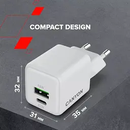 Зарядний пристрій Canyon CU20AC GaN 20 Вт 1xPD 1xQC EU білий (CNS-CUW20AC) - мініатюра 9