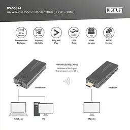 Digitus Бездротовий USB-C > HDMI, 4K UHD, 30 м - мініатюра 5