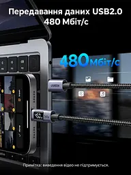 Кабель UGREEN L530 USB-C - USB-C PD 240 Вт з LED-дисплеєм 2 м чорний (65867) - мініатюра 8