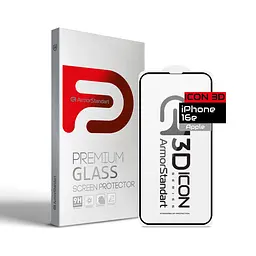 Захисне 3D скло для Apple iPhone 16e/17e, Icon 3D, загартоване, 9H, загартоване скло, повне проклеювання, протиударне, глянсове з олеофобним покриттям, на весь екран, сумісне з чохлами, проста установка, ArmorStandart (ARM76270)