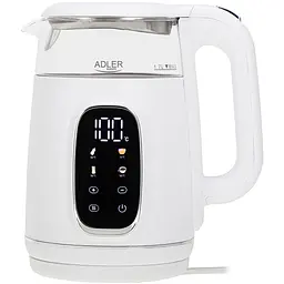 Електрочайник Adler AD 1305 white silver 1850-2200Вт/ 1.7л/ скло/ встановлення температури/