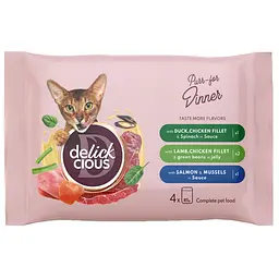 Уцінка. Набір вологого корму для котів Delickcious Набір №3 340 г (85 г х 4 шт.)