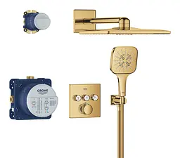 Душова система прихованого монтажу Grohe Grohtherm Smartcontrol з Rainshower SmartActive 310 Cube 34864GL0, Золотий - мініатюра 2