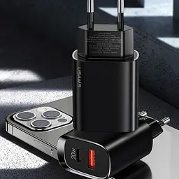 МЗП Usams US-CC121 T35 QC3.0 + PD3.0 20W (1USB-A/1C) Чорний - мініатюра 2