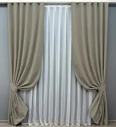 Комплект штор VR-Textil льон блекаут 2 шт 150x270 см сіро-бежевий (1719ш) - мініатюра 2