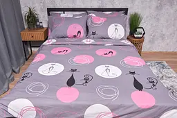 Комплект постільної білизни Moon&Star Бязь Gold Люкс Mauve Cats полуторний євро 160х220 наволочки 2х50х70 - мініатюра 3