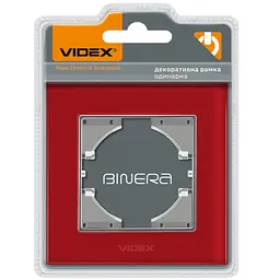 Рамка одинарна горизонтальна Videx Binera скло 86х86х6.5 мм червона (VF-BNFRG1H-RD)