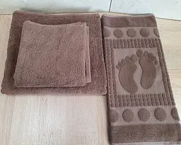 Набір турецьких махрових однотонних рушників Zeron 50х90+70х140+50х70 Brown щільність 500 г/м2