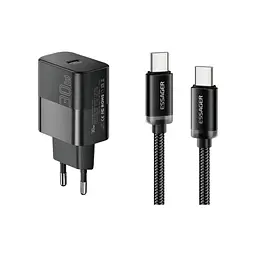 Зарядний пристрій Essager USB-C PD30W + cable USB-C to USB-C 60W black (E30JSB1-SYTT1-T)