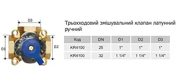 Кран Karro KR4100 триходовий ручний змішувально-розподільний 1 1/4" 30412 - мініатюра 4