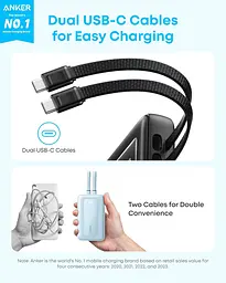 Портативний зарядний пристрій - 20000 mAh 45W Built-In Dual USB-C Cables Black Anker teh0027057 - мініатюра 2