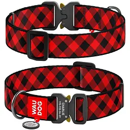 Нашийник для собак Waudog Nylon Шотландка червона, з QR паспортом, металева пряжка-фастекс, XXL, 43-70х3,5 см - мініатюра 3