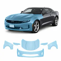 Антигравійна захисна бронеплівка за лекалами для Chevrolet Camaro VI facelift 2019-2024 - передня частина авто (капот бампер крила))