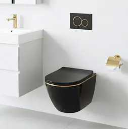 Підвісний унітаз Rea Carlo Mini Tornado Flat безободковий 49x36 см black із краєм gold REA-C4695 - мініатюра 2