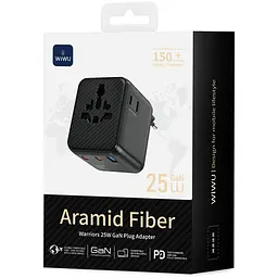 Мережеві універсальні перехідники UA011 Warrior GaN 25W + 1USB-A/2C Black Wiwu teh0030544 - мініатюра 4