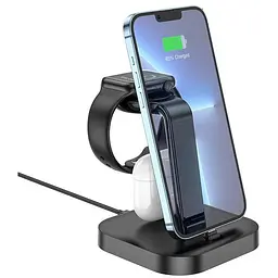 Бездротова зарядна станція — підставка HOCO CW43 Graceful 3-in-1 charger Black
