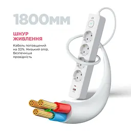 Мережевий фільтр-подовжувач ArmorStandart A-PS42 1.8m 4 розетки + USB-A + USB-C (PD20W) White (ARM84666) - мініатюра 7