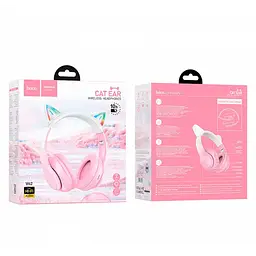 Навушники Hoco W42 Cat Ear Bluetooth з котячими вушками та LED-підсвіткою Рожеві з білим - мініатюра 3