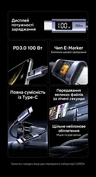 Кабель UGREEN L529 USB-C - USB-C PD 100 Вт з дисплеєм 2 м чорно-сірий (65863) - мініатюра 4
