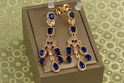 Сережки Xuping Jewelry підвіски Валері із синіми каменями 5,3 см золотисті