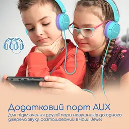 Дротові дитячі навушники з вушками кота Promate Jewel Аква - мініатюра 7