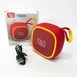 Портативна акумуляторна колонка 5W Bluetooth BT/USB/TF/FM з ремінцем та світломузикою TG 659 червона - мініатюра 3